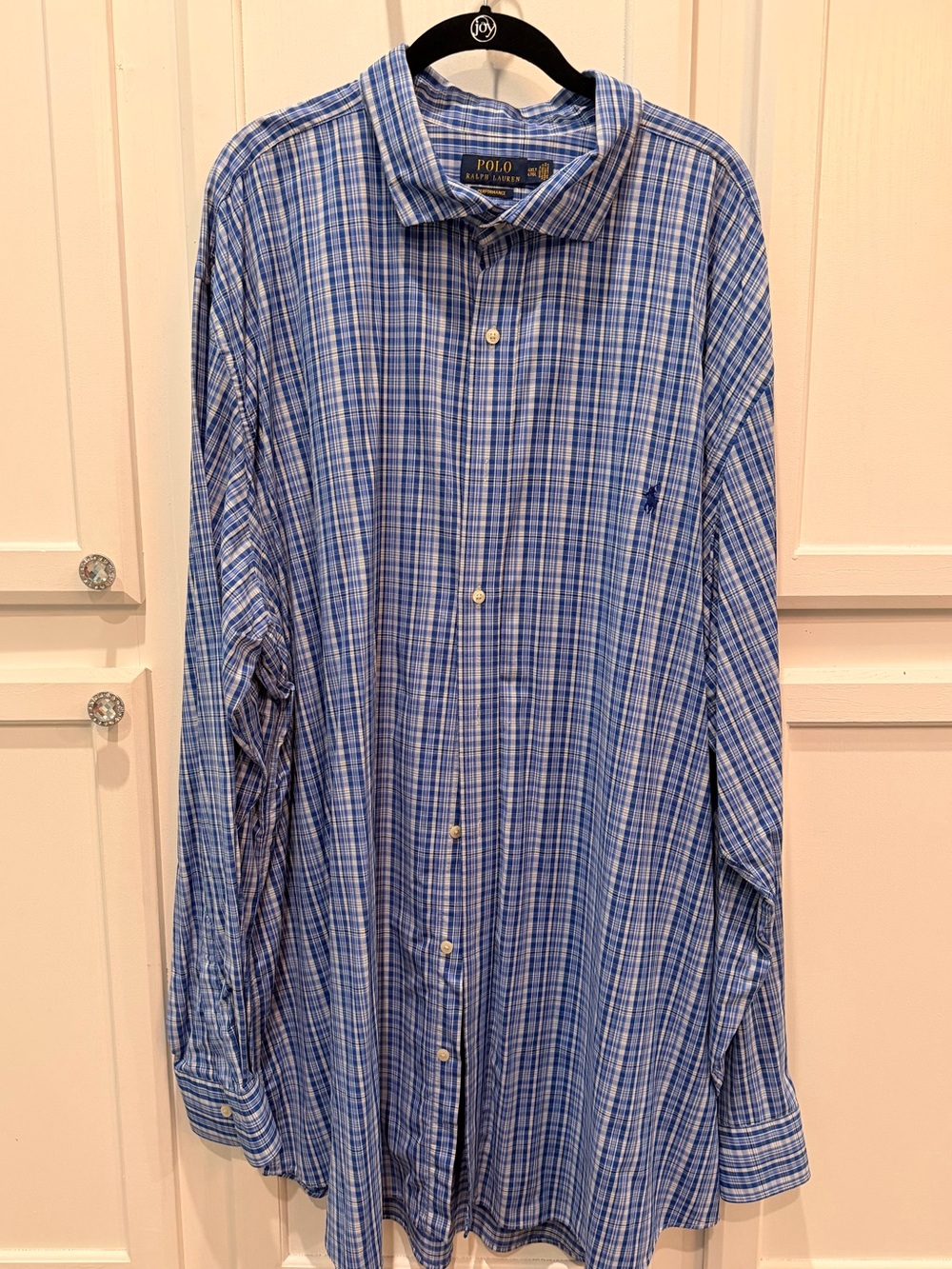 Size 4XLT Ralph Lauren Blue & White Plaid Stretch Poplin Button Up Shirt